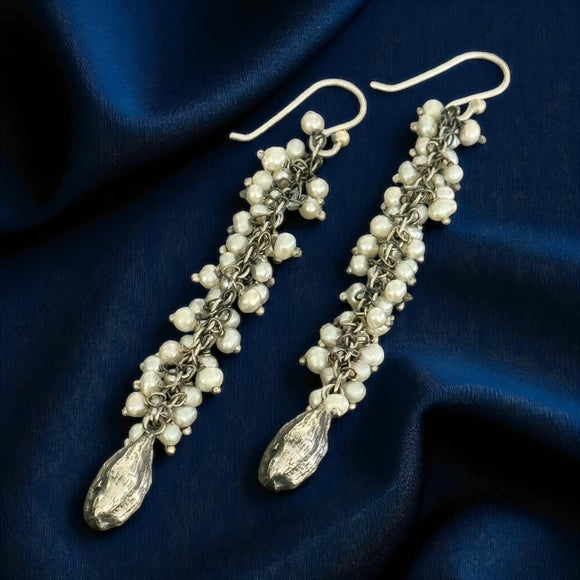 Stoned Pearl Cluster Earrings