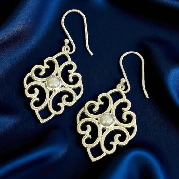 Stoned Pearl Carved Earrings