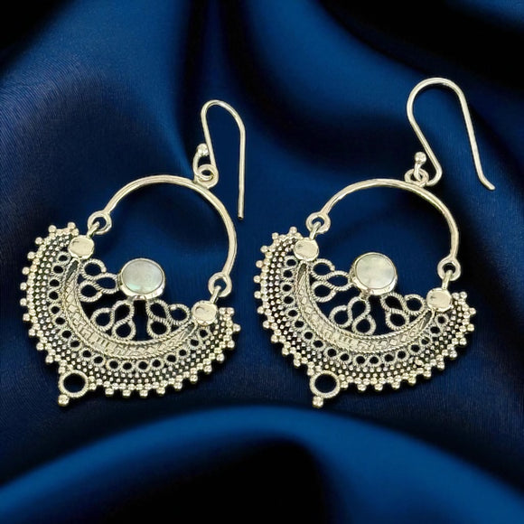 Stoned Pearl Crescent Earrings