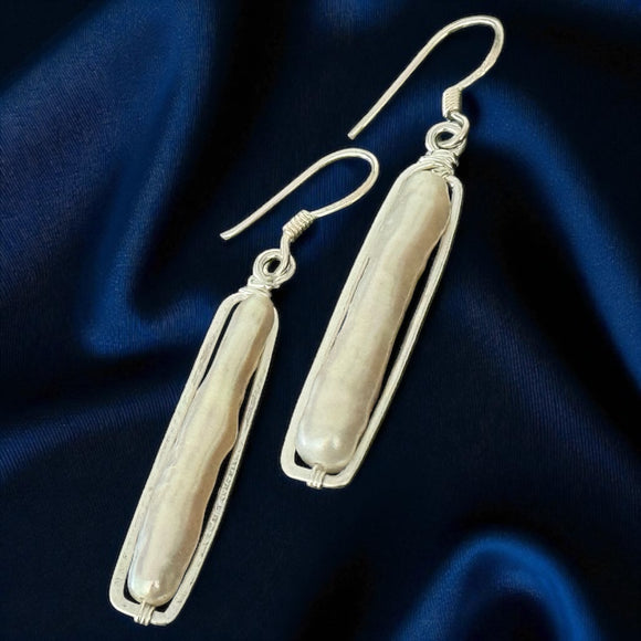 Stoned Pearl Long Earrings