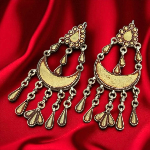 Two Tone Floral Bandhel Chandbali Earrings