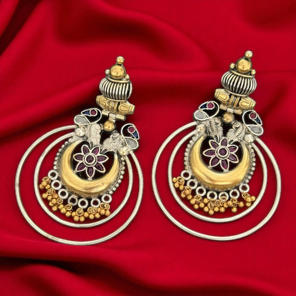 Two Tone DualBird Stone Chandbali Earring