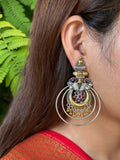 Two Tone DualBird Stone Chandbali Earring