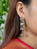 Two Tone Bandhel Long Leafy Earrings