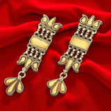 Two Tone Bandhel Long Leafy Earrings
