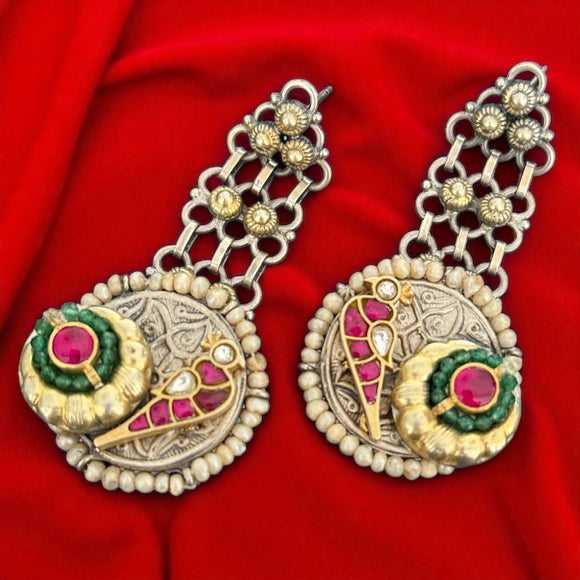 Two Tone Bird Disc Earrings