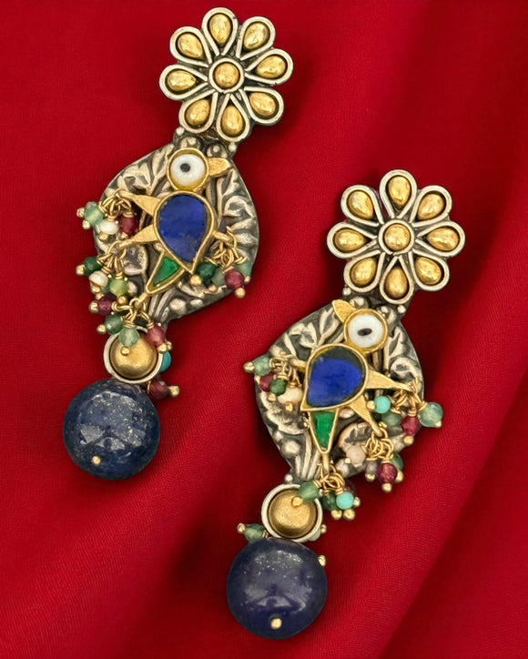 Two Tone Bird Drop Earrings
