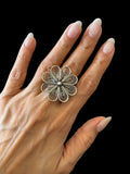 Silver Carved Flower Ring