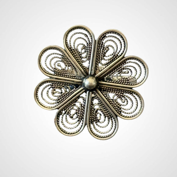 Silver Carved Flower Ring