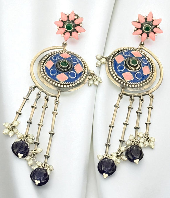 Enamel Pink Blue Long Earring