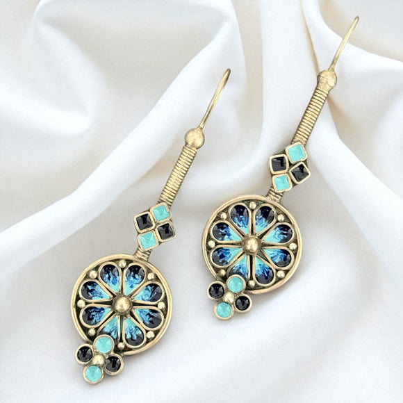 Enamel Blue Turquoise Long Earring