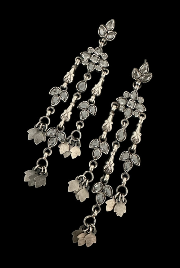 Stoned Crystal Floral Long Drops