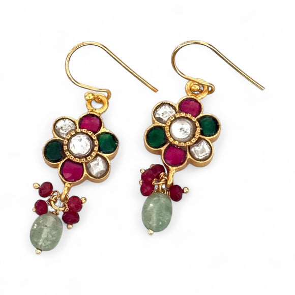 Opulent Gold Flower Emerald Drops