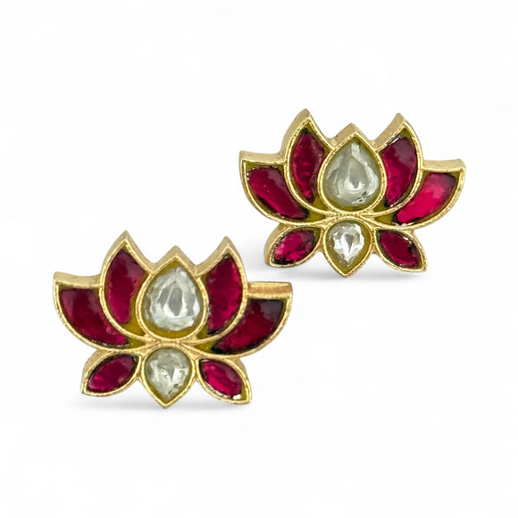 Opulent Gold Pink Lotus Studs