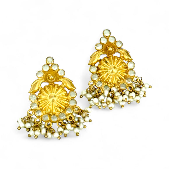 Opulent Gold Floral Pearl Studs
