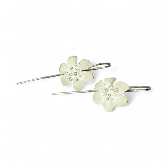 Silver Floral Long Earrings