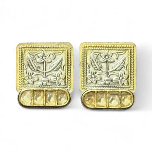 Two Tone Carved Square Studs