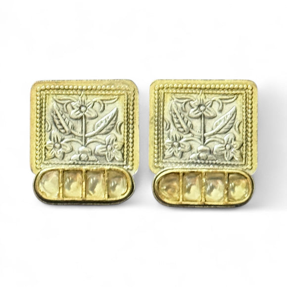 Two Tone Carved Square Studs