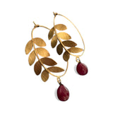 Opulent Gold Leafy Ruby Hoops