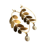 Opulent Gold Leafy Pearl Hoops
