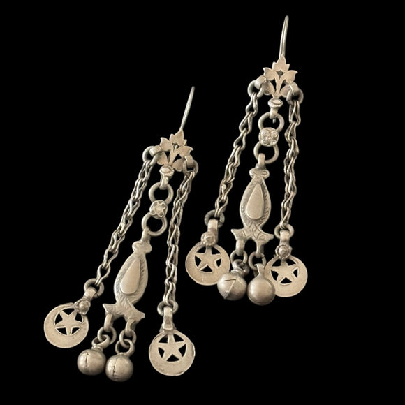 Tribal Antique Long Star Earrings