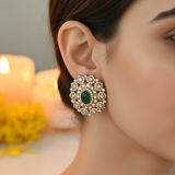 Opulent Gold Moissanite Emerald Studs