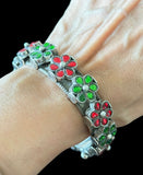 Carved Red Green Kundan Bangle