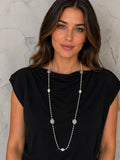 Stonned Disc Pearl Long Necklace