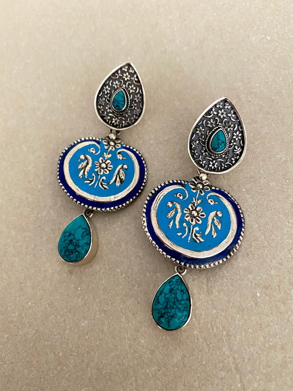 Enamel Turquoise Stone Floral