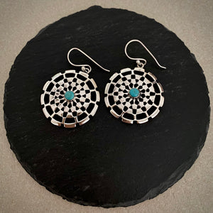Trendy turquoise carved round drops