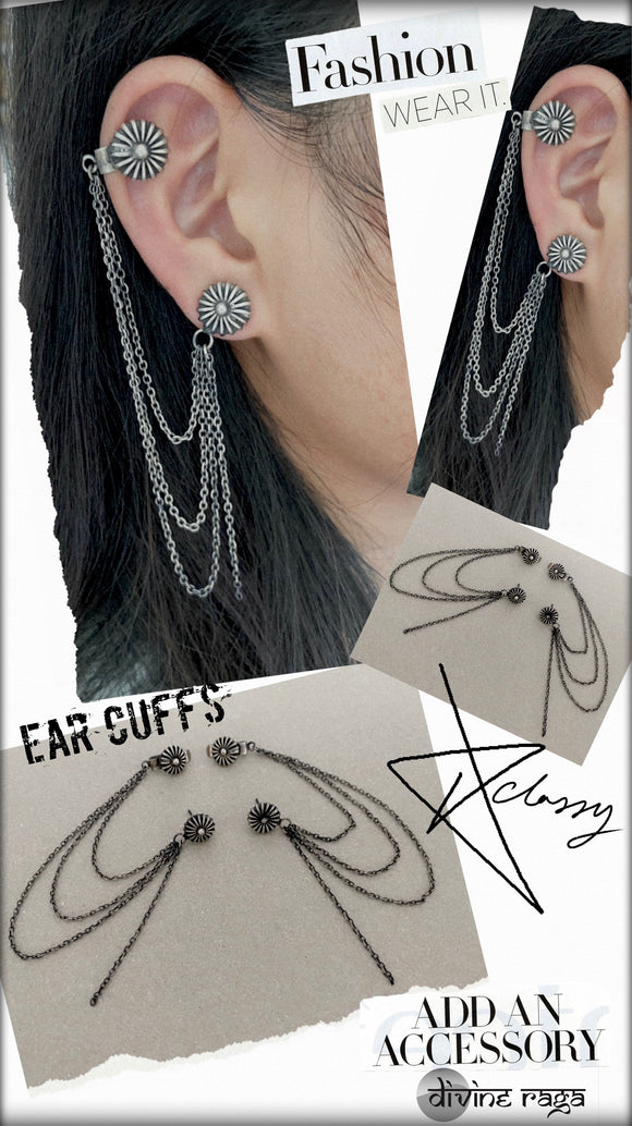 Ear cuffs dual floral chains