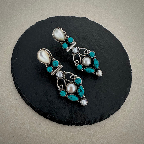 Trendy turquoise Pearl Long Drops