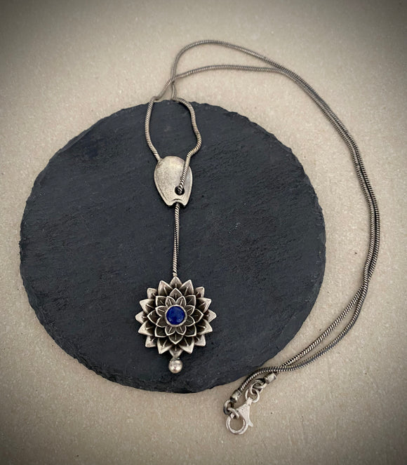 Stonned  Lapiz Flower Drop Necklace