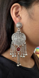 Sheesha Earring Red Floral Carved Disc Drops