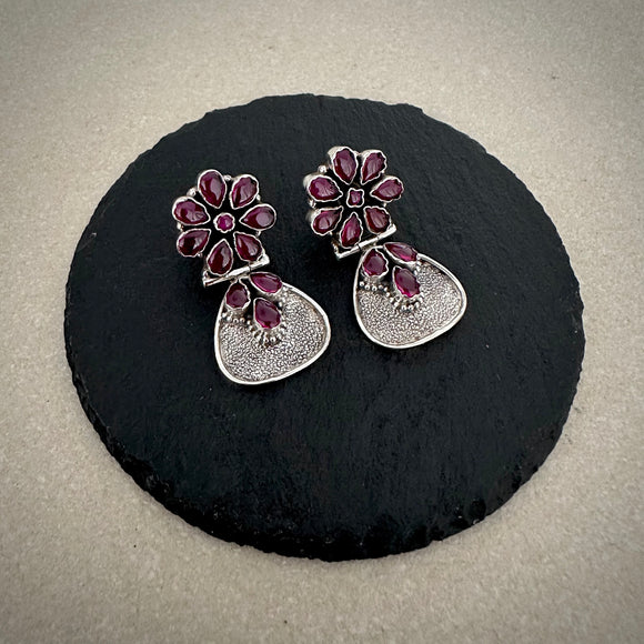 Stoned Garnet Flower Teardrops
