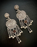 Sheesha Earring Red Floral Carved Disc Drops