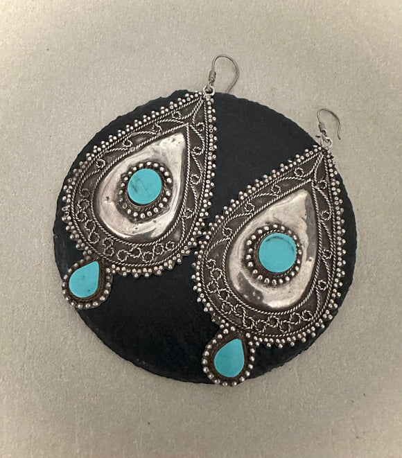 Tribal Carved Turquoise Earrings
