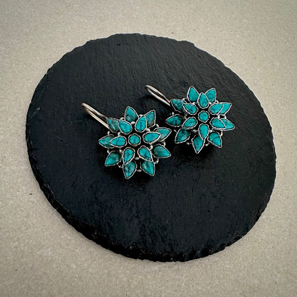 Trendy turquoise Double Flower Drops