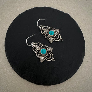 Trendy turquoise Carved Flower Drops