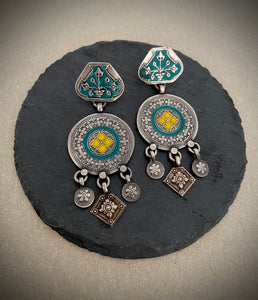 Enamel  Turquoise Yellow Floral