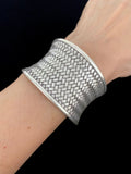 Carved  Mesh Broad Silver  Cuff