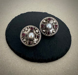 Stoned Garnet Pearl Studs