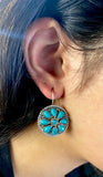Trendy turquoise round floral drops