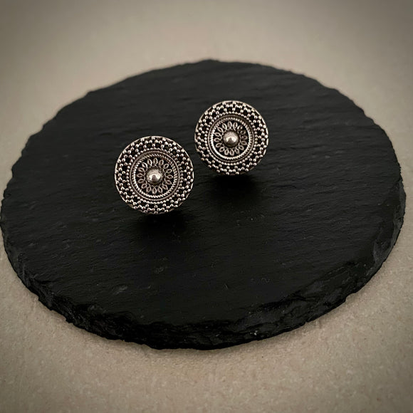 Silver Carved Round Studs