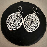 Silver Jaal Carved oval drops