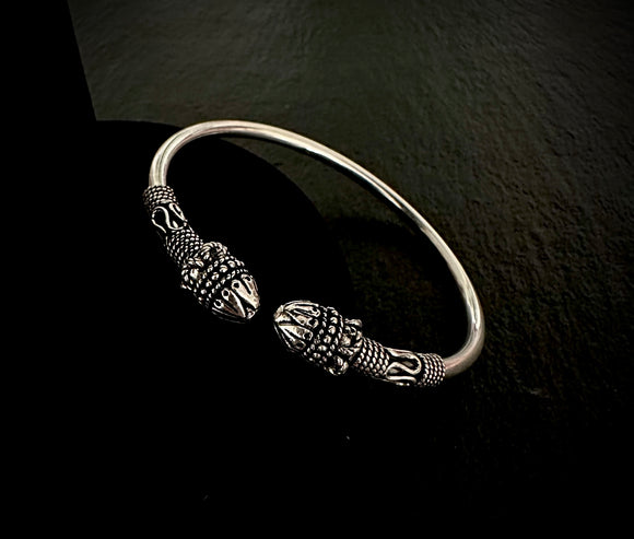 Carved Oval Silver Cuff
