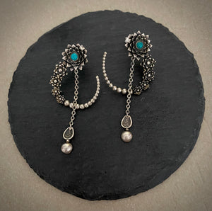 Trendy turquoise crescent floral drops