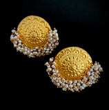 Opulent Gold Engraved Pearl Studs