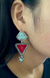 Enamel  Turquoise Red Floral Drops