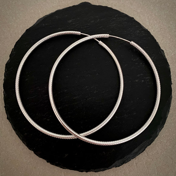 Silver Round Lined Hoops Big